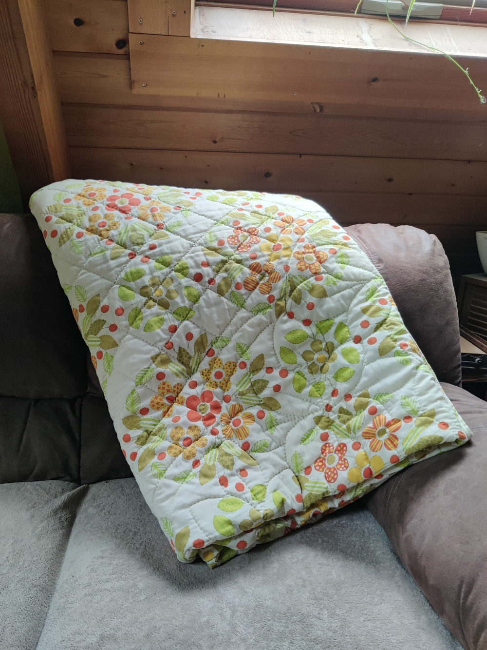 60s 70s Quilted Comforter Floral Full Queen 85" x 85" Flower Power Orange Yellow